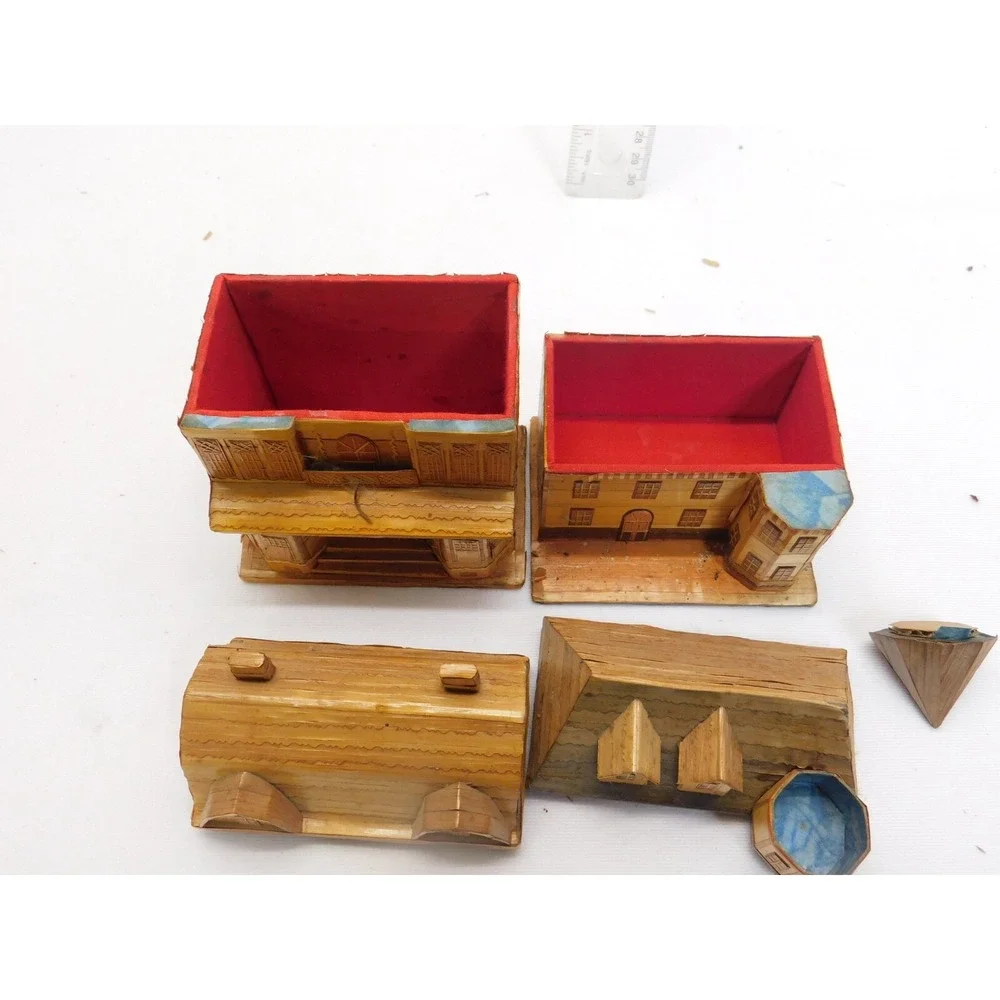 Lot of 11 Vintage Rare Bamboo Wheat Stalk Houses Trinket Box